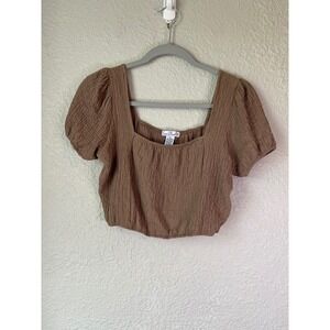 Love Streak Women's Medium Tan Brown Pant Set Square Neck Puff‎ Sleeve